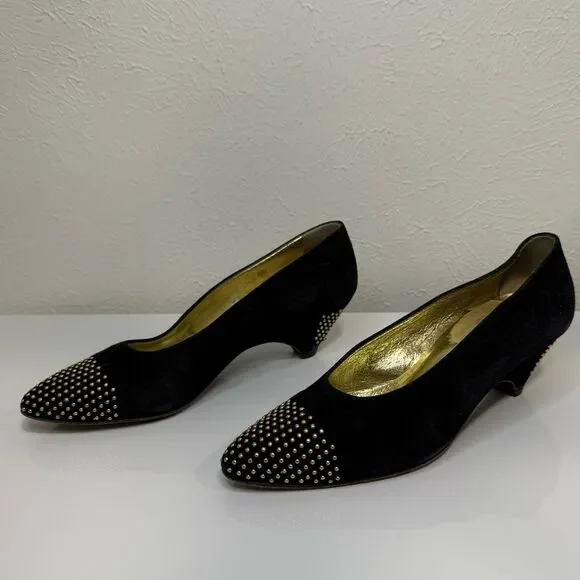Vintage Escada Black Suede Studded Low-Heel Pumps Size 6.5 VGUC - Picture 2 of 6